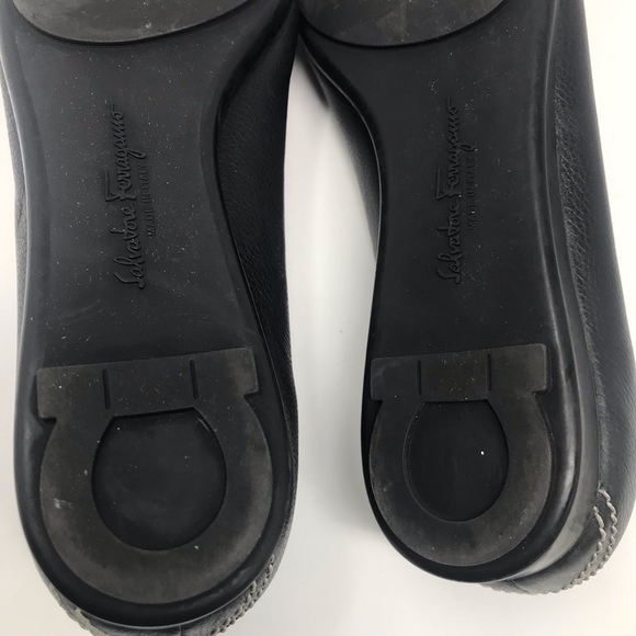 Ferragamo Black Ballet Flats Bow Stitching 6 B 6B - Picture 12 of 13